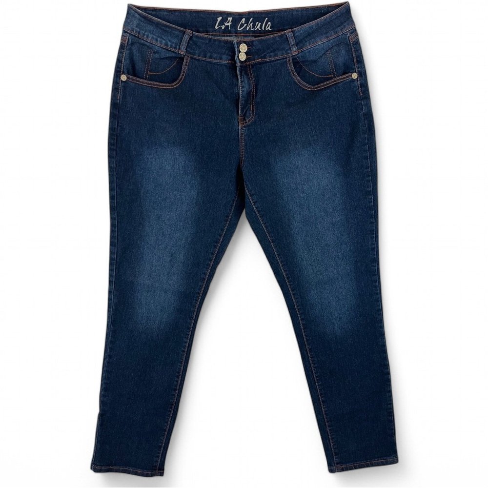 LA Chula Skinny Denim Jeans Women's 20 Blue Cotton Blend Double Button High Rise